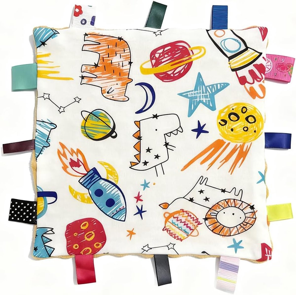 SnelShoppen - Kleurige Veiligheid Dekentje voor Baby, Ultra Zacht en Comfortabel, Met Labels voor Baby Meisje en Jongens, Perfecte Plush Speelgoed Cad