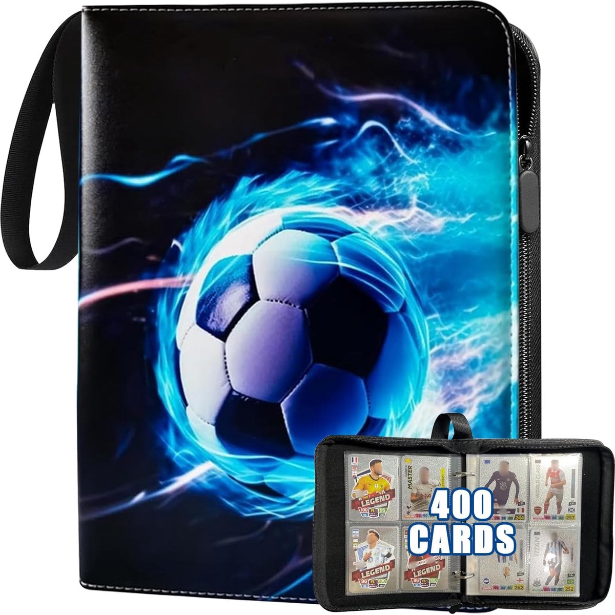 SnelShoppen - Voetbal Kaarten Album 400 Kaarten, 50 Pagina's, PU Leder, Waterproof, Verzameling Album met Rits en Grip, Compact en Draagbaar