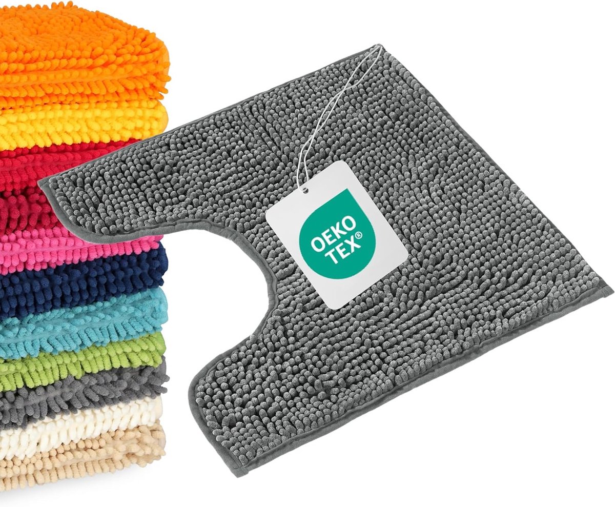 SnelShoppen - Badmat Grijs - Antislip & Wasmachinebestendig - Toiletmat 45x45cm met WC Uitsparing - Luxe Badkamer Accessoire