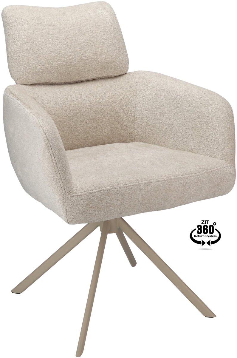 Icon Living - Armstoel Lina Stof Stella Linen Leg Creme 360° Return-system
