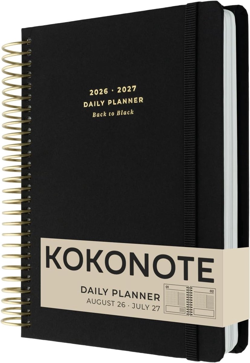 SnelShoppen - A5 Academische Agenda 2026-2027 Dag per Pagina - Back to Black | Back to School Planner - Mid Year Agenda - Aesthetic Stationery Cadeaus