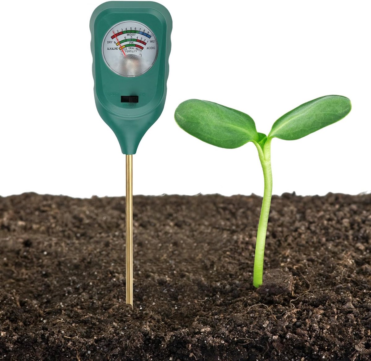 SnelShoppen - Vochtigheidsmeter voor Planten 3-in-1 - Bodemmeter voor Vocht, Licht en pH - Ideaal voor Tuin, Gazon, Bloemen en Planten - Geen Batterij