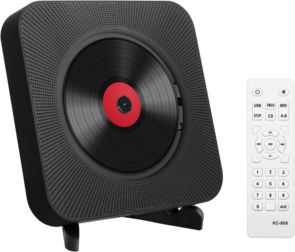 SnelShoppen - Draagbare Desktop CD-speler met Bluetooth, Wandmontage, Ingebouwde HiFi-luidsprekers, Afstandsbediening, USB, FM-radio, AUX, Zwart