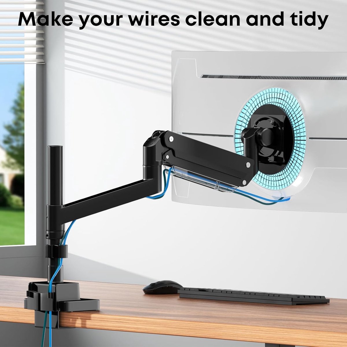 SnelShoppen - Ultrawide Monitor-Arm Heavy Duty 24-57" - Aluminium Enkele Paal Monitorbeugel tot 26,9 kg, Hoogte Verstelbare Bureaumontage Standaard, V thumbnail 6