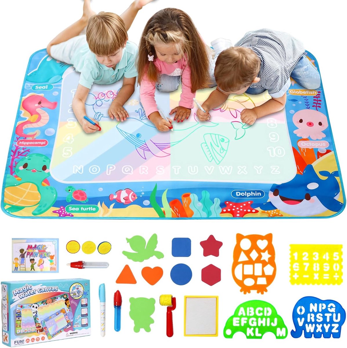 SnelShoppen - Water Doodle Mat 120x90 cm XXL voor Kinderen, Aqua Doodle Schildermat met Waterpen, Creatieve Speelmat voor Peuters 2-7 Jaar, Educatieve