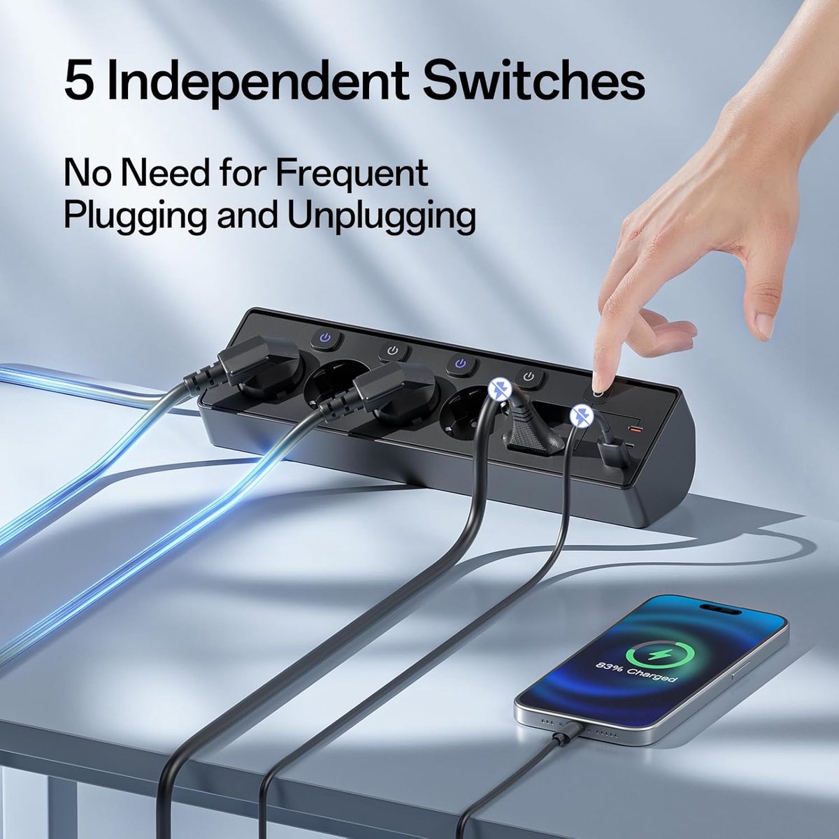 SnelShoppen - Meervoudige Stekkerdoos met 3 USB Poorten, PD30W, Overspanningsbeveiliging, 6 Stopcontacten, 3 Meter Kabel, Zwart, Ideaal voor Bureau en