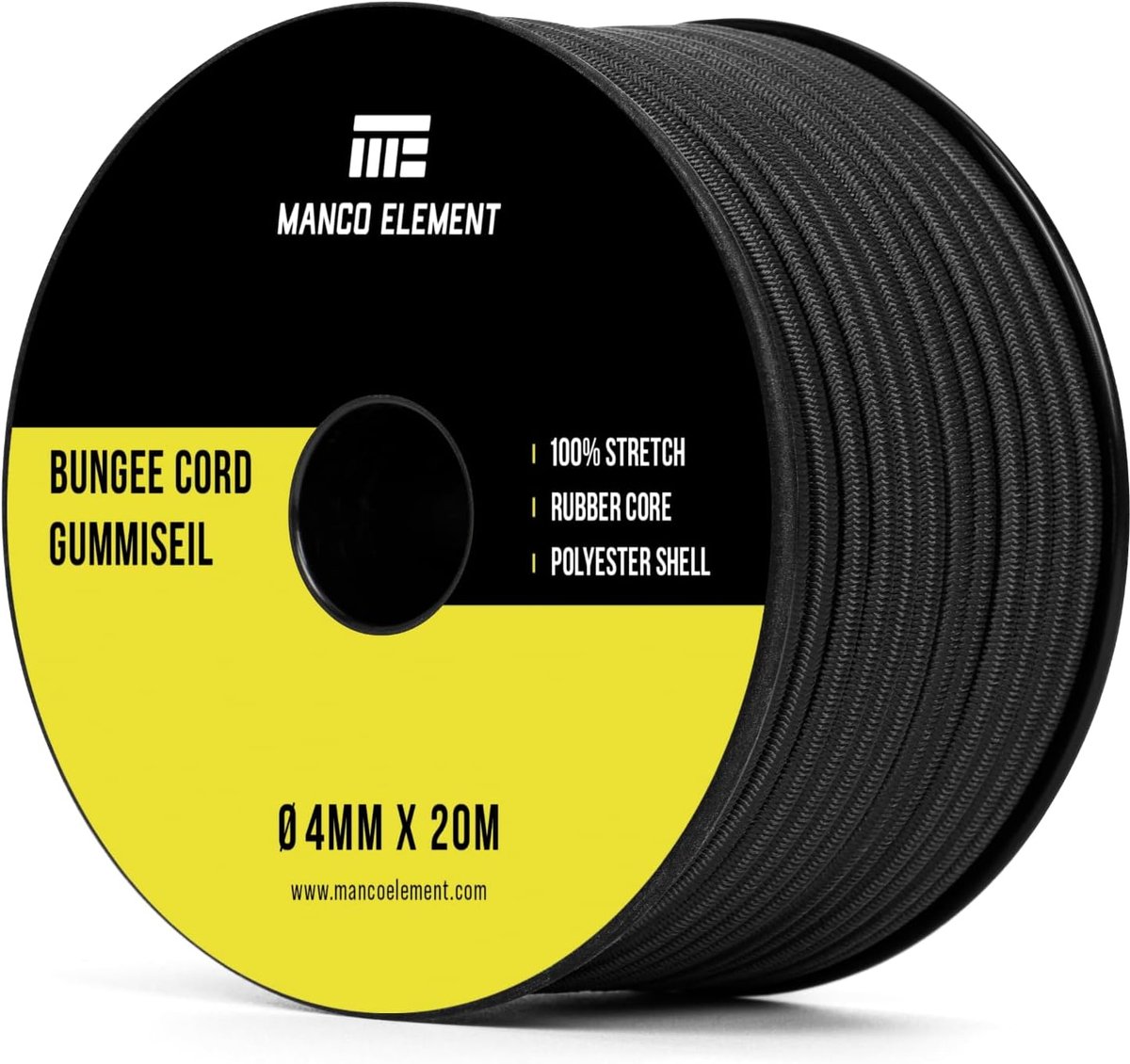 SnelShoppen - Rubberen Touw Bungeekoord 4mm x 20m Elastisch Koord - Zwart - Sterk Expandertouw voor Tuin, Camping, DIY en Meer