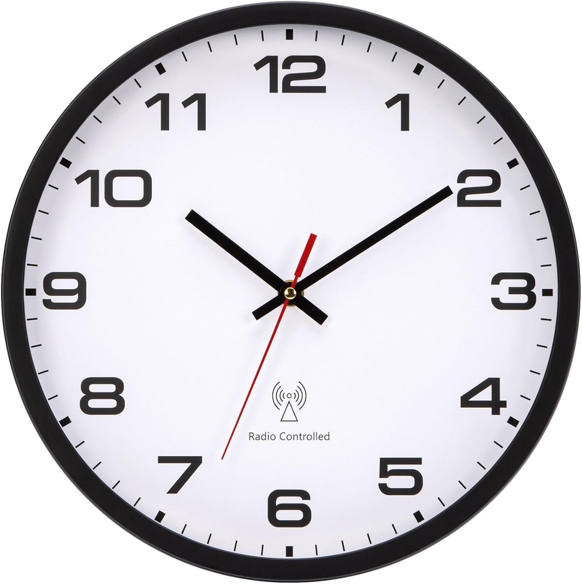 SnelShoppen - Radiogestuurde Wandklok 30 cm - Kwarts - Grote Wandklok - Eenvoudig Af Te Lezen - Wit + Zwart - Voor Thuis, Keuken, Slaapkamer, Kantoor,