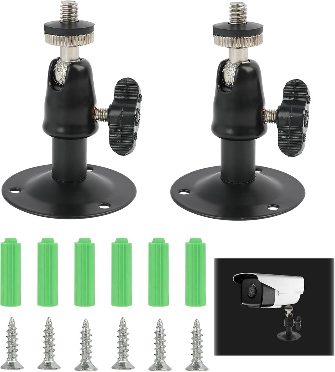SnelShoppen - Camerabontage Set voor Stick Up Cam en Compatibele Beveiligingscamera's - Wand- en Plafondbevestiging Zwart - 2 Stuks met 1/4" Schroefdr