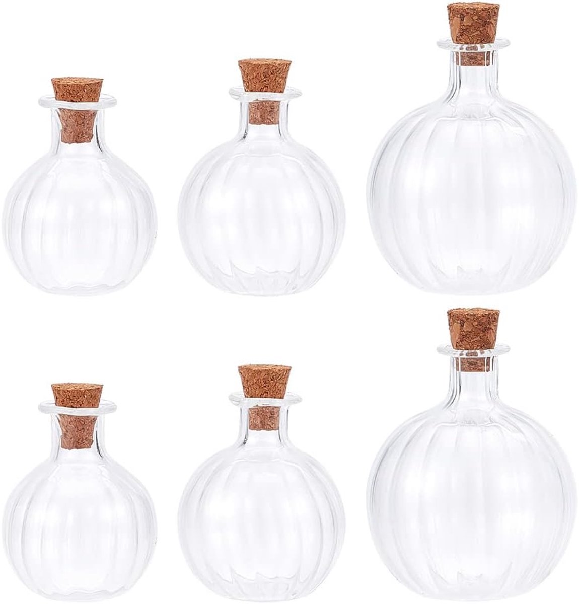 SnelShoppen - 6 Mini Glazen Flessen met Kurk - Ronde Wensflessen voor Bruiloft, Verjaardag, Feest, Decoratie, Strandzand - Transparante Glazen Ornamen