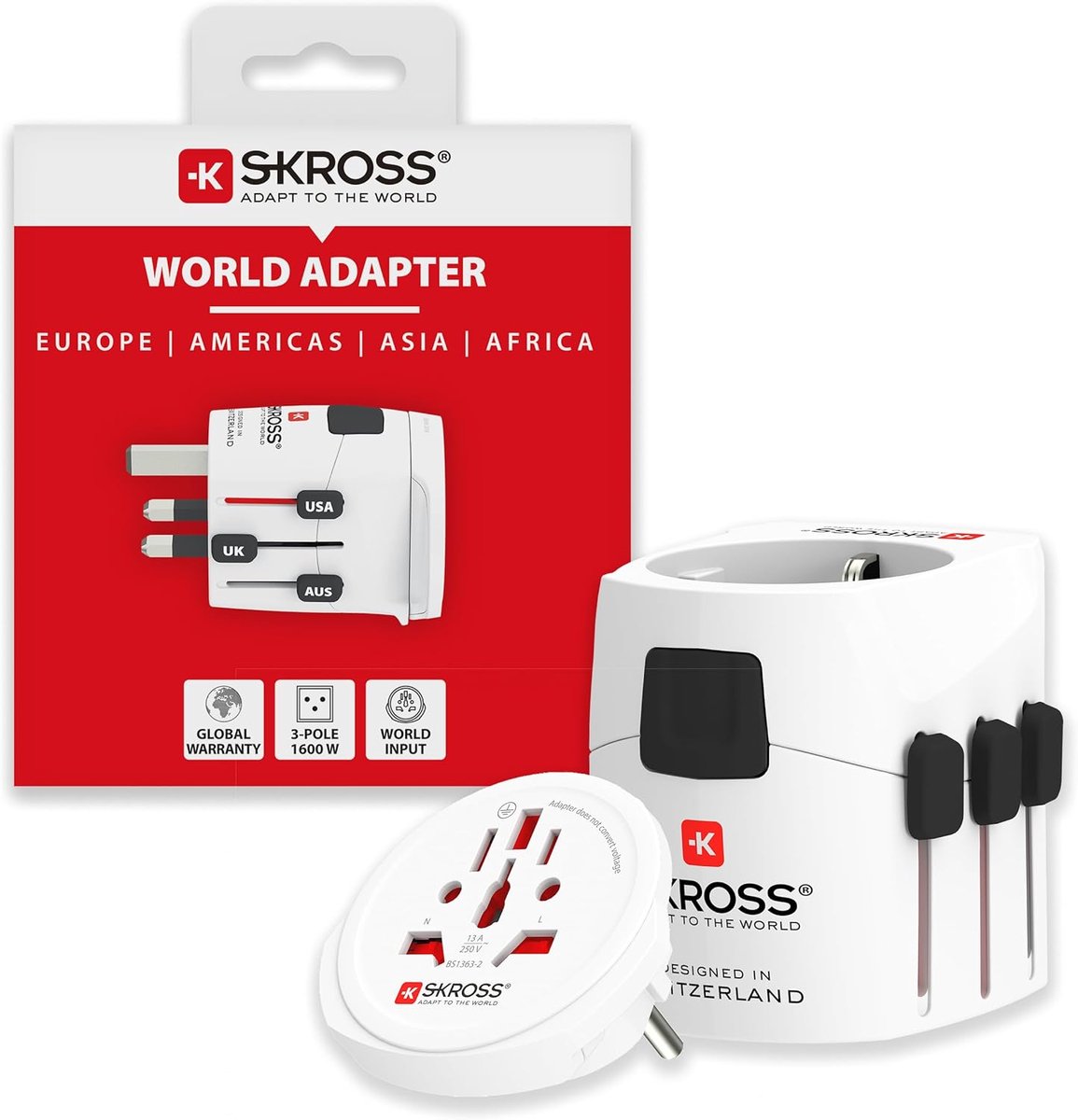 Thijox - Universele Reisadapter 2 en 3 Polig - SKROSS Pro Light-World - Geschikt voor meer dan 200 landen - 1535 Watt - Bescherming tegen elektrische