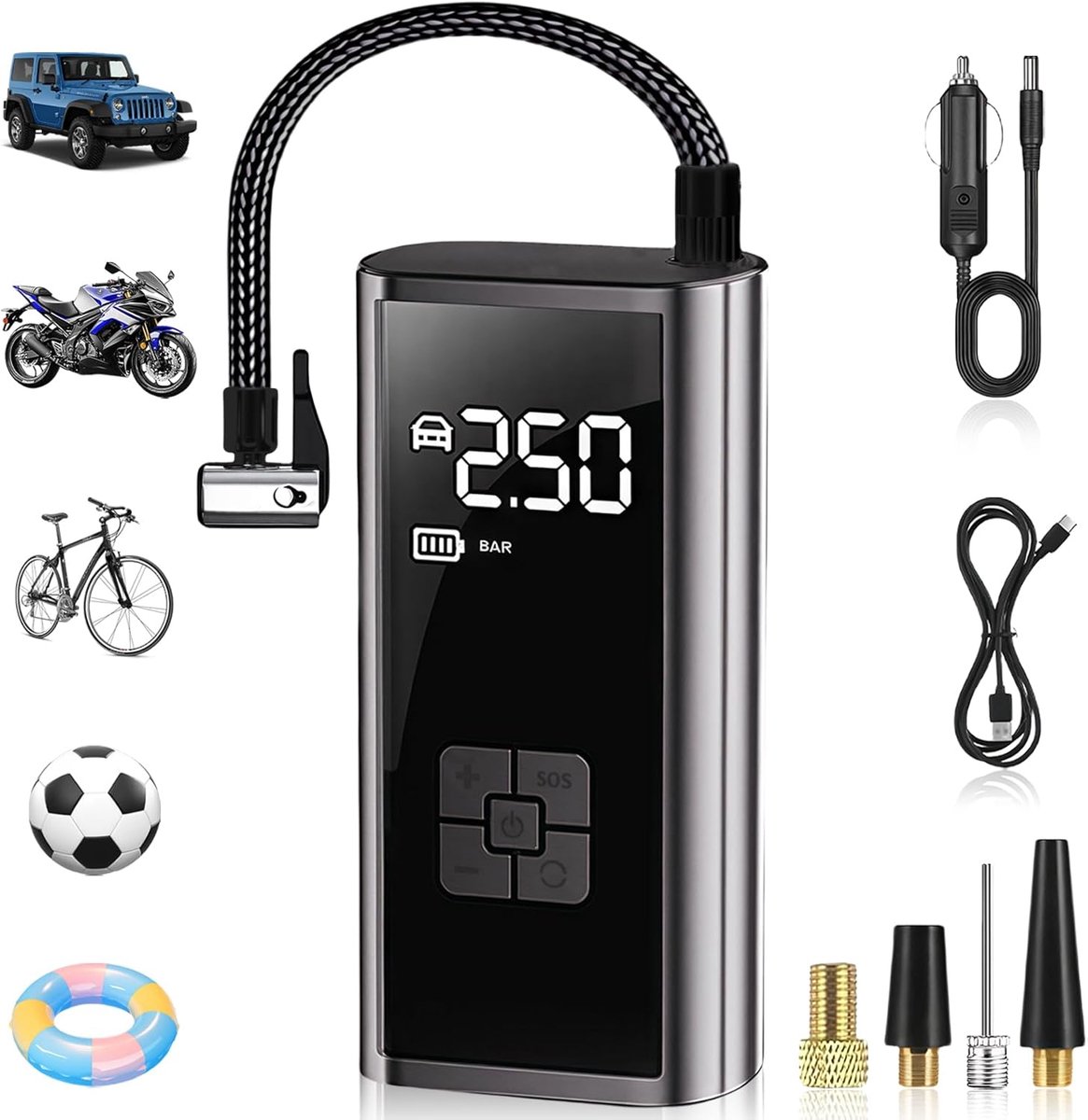 SnelShoppen - Draadloze Bandeninflator Luchtcompressor - Digitale Bandenpomp voor Auto, Fiets, Motorfiets, Bal - Draagbare Luchtcompressor voor Thuis