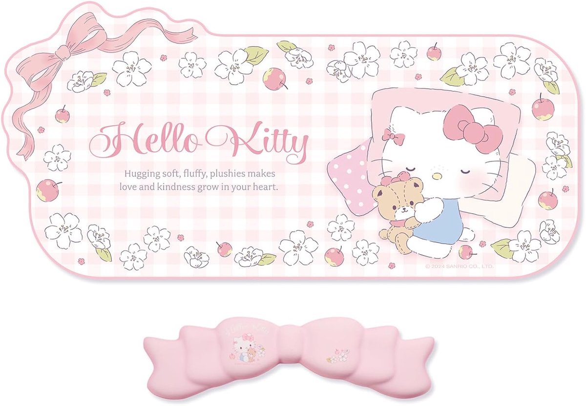 SnelShoppen - Kawaii Anime Muismat Polssteun Set - Antislip Bureauonderlegger met Memory Foam Polssteun in Strikvorm - Hello Cat Roze voor Gaming en T