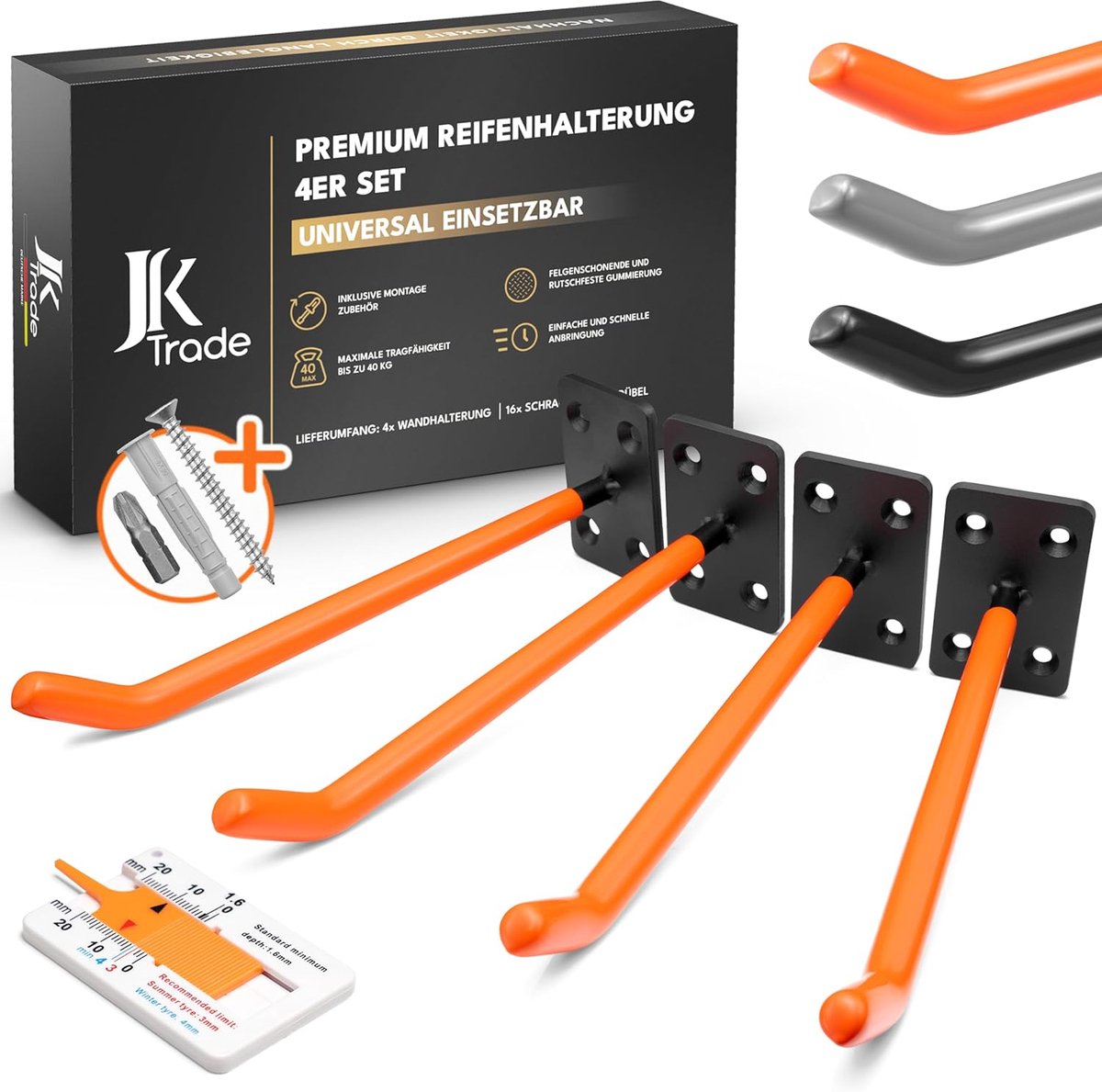 SnelShoppen - Set van 4 Wandhouders voor Autovelgen - Velgenbeschermer met Schroeven en Pluggen - Wandhaken voor Autobanden en Tuingereedschap - Tot 4