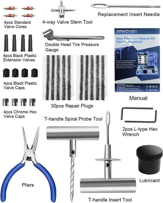 Heavy Duty Bandenreparatieset - 69-delige Tubeless Reparatieset voor Auto, ATV, Truck, Tractor en Motor (Blauw) — afbeelding 2