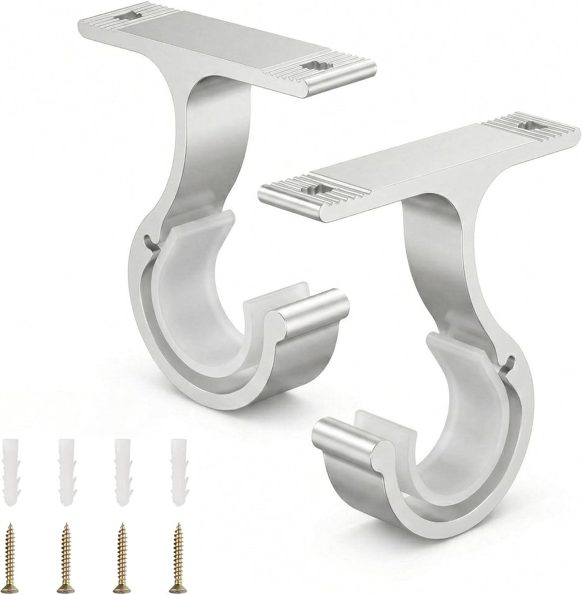 SnelShoppen - Set van 2 Aluminium Alliage Gordijnroede Beugels voor 23-28 mm, Verstelbare Gordijnhouders met Schroeven voor Thuisgebruik (Wit)