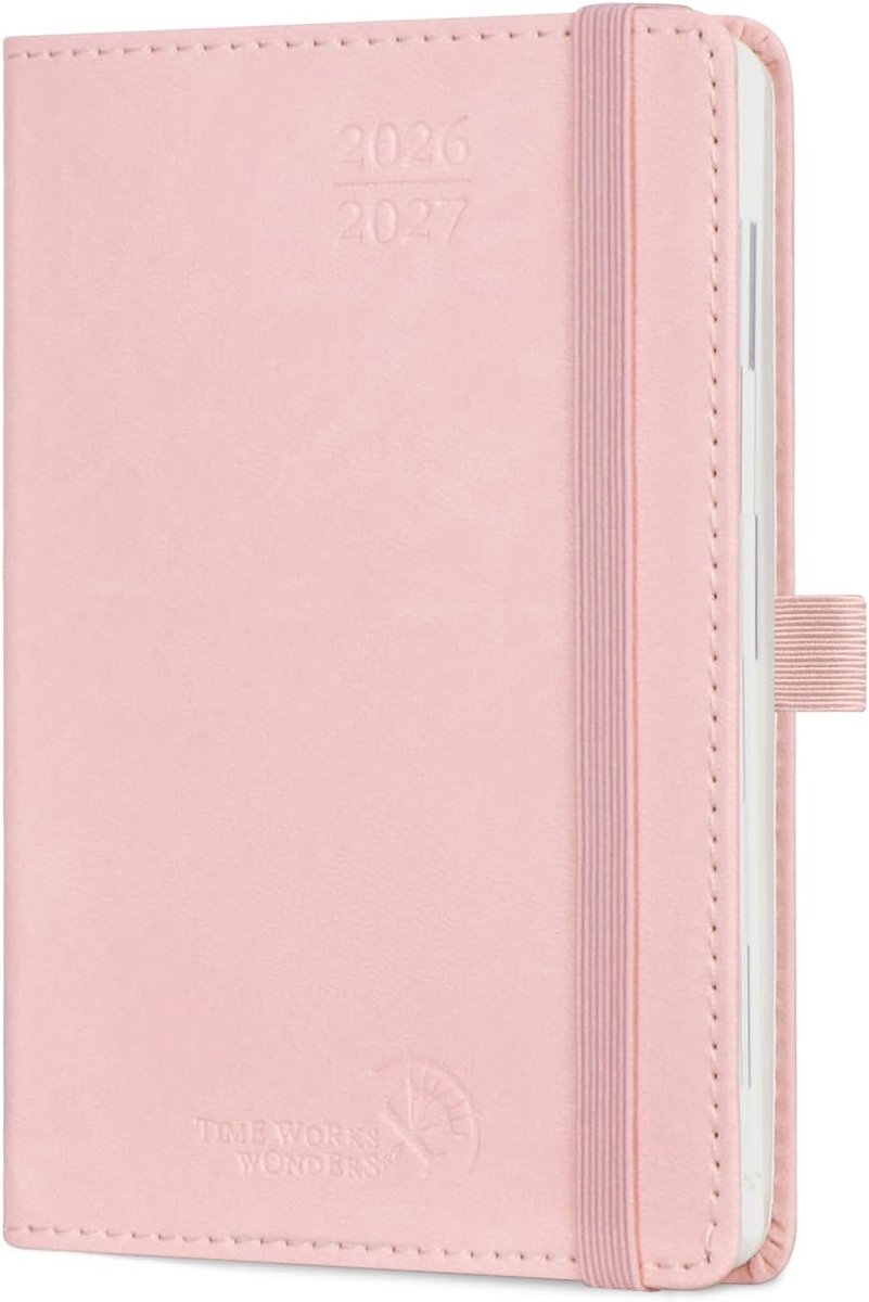 SnelShoppen - Pocket Agenda 2026 2027 Monthly Planner 18 Maanden A6 16x10.5 cm, Soft PU Leer, Vouwbaar, Roze, Compact, Ideaal Voor Tijdbeheer, Doelen