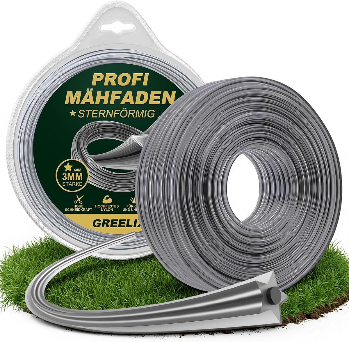 SnelShoppen - Trimmerdraad 3 mm x 60 m Stervormige Nylon Maaidraad voor Grastrimmer en Bosmaaier, Schone Snede, Ideaal voor Tuin en Onkruidverwijderin