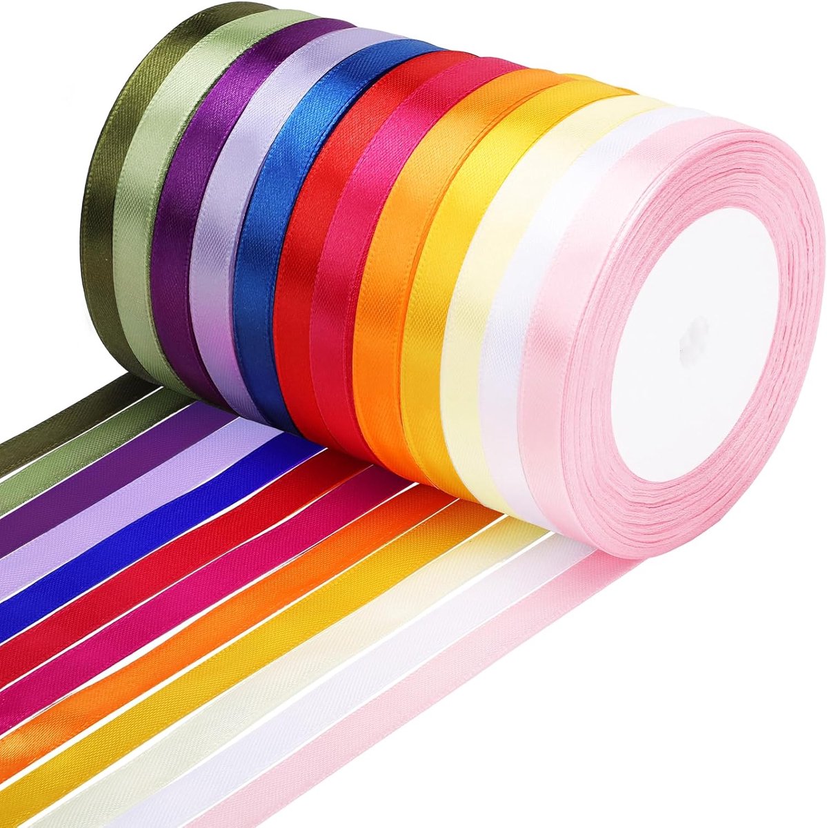 SnelShoppen - 12 Kleuren Satin Ribbons 10mm x 22m - Kleurige Cadeaulinten voor Feesten, Bruiloften, Versieringen en Creatieve Klussen