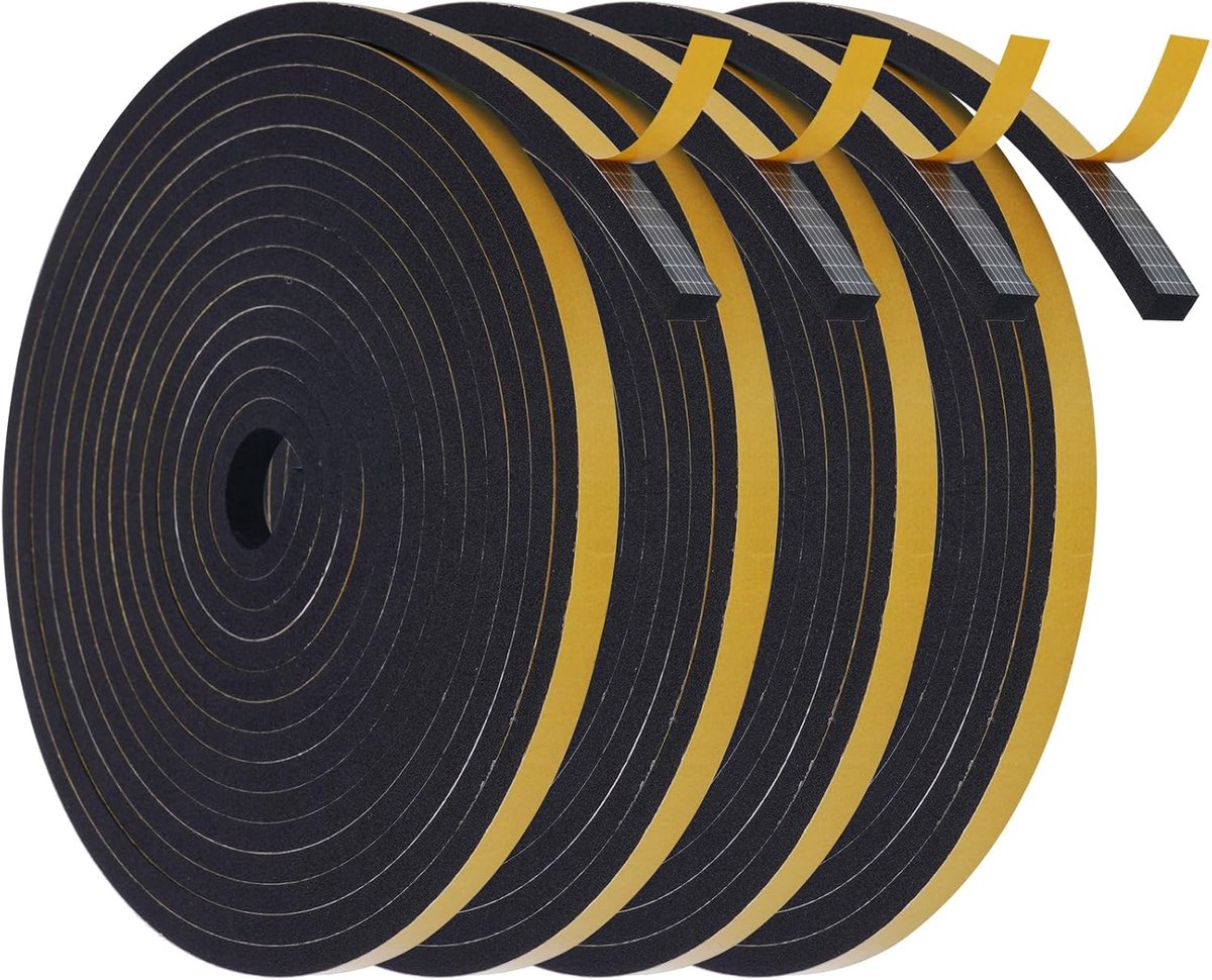 SnelShoppen - 20 m Sealing Tape voor Deuren en Ramen, 10 mm x 6 mm Schuim Tape, Zelfklevende Rubber Seal voor Geluidisolatie en Bescherming, Zwart