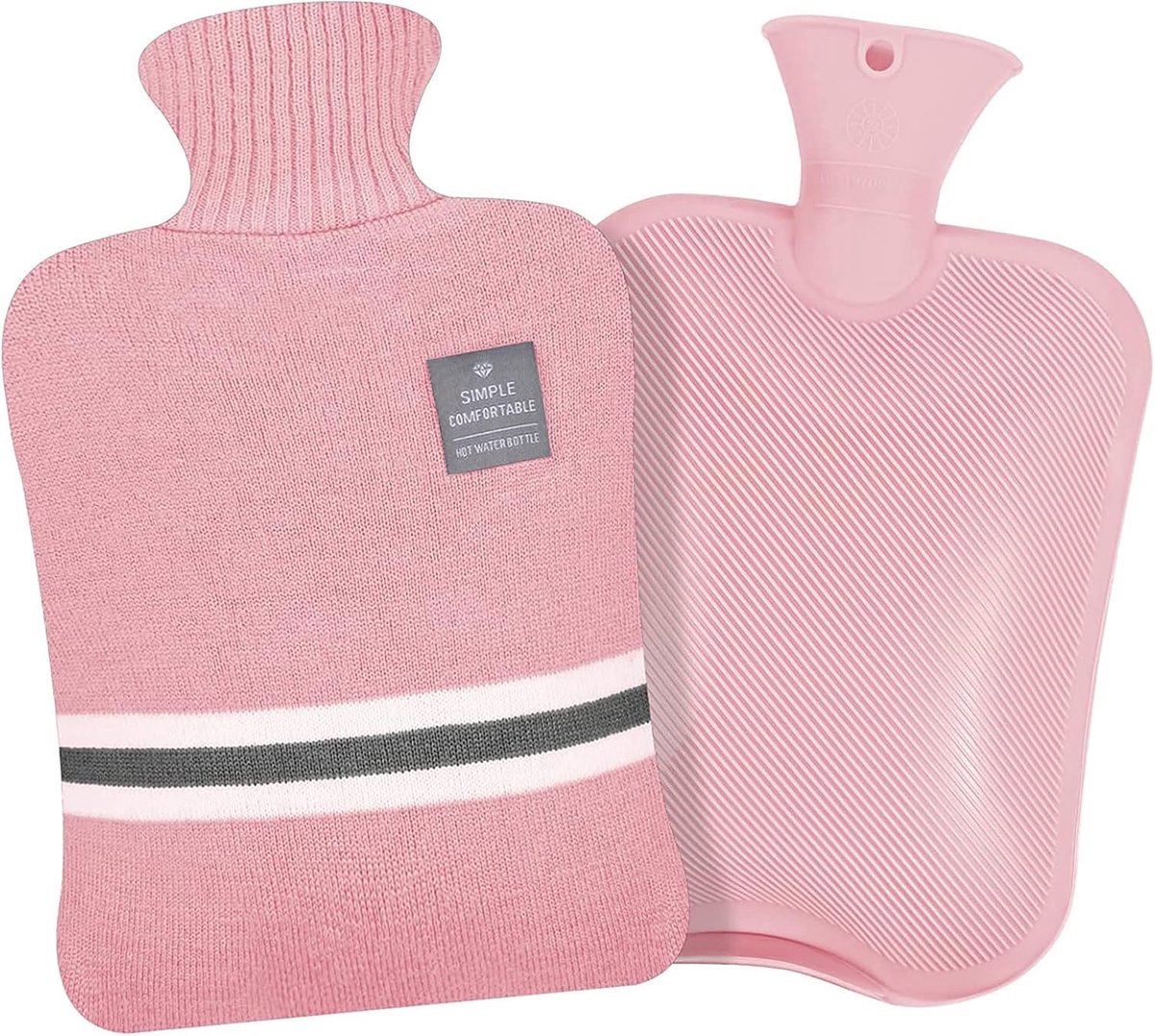SnelShoppen - 2 Liter Warmwaterkruik met Hoes - Lekvrije Kruik met Zachte Gebreide Hoes - Grote Kruik voor Pijnverlichting en Warmte Koudetherapie (Ro