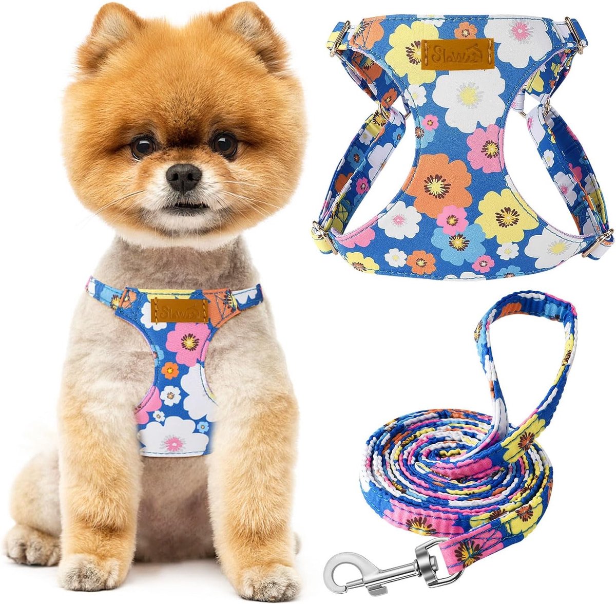 SnelShoppen - Dog Harness voor Kleine Honden - Verstelbaar Zacht Suède - Lichtgewicht met Leash en Buckle - Borsttuig voor Kleine en Middelgrote Honde