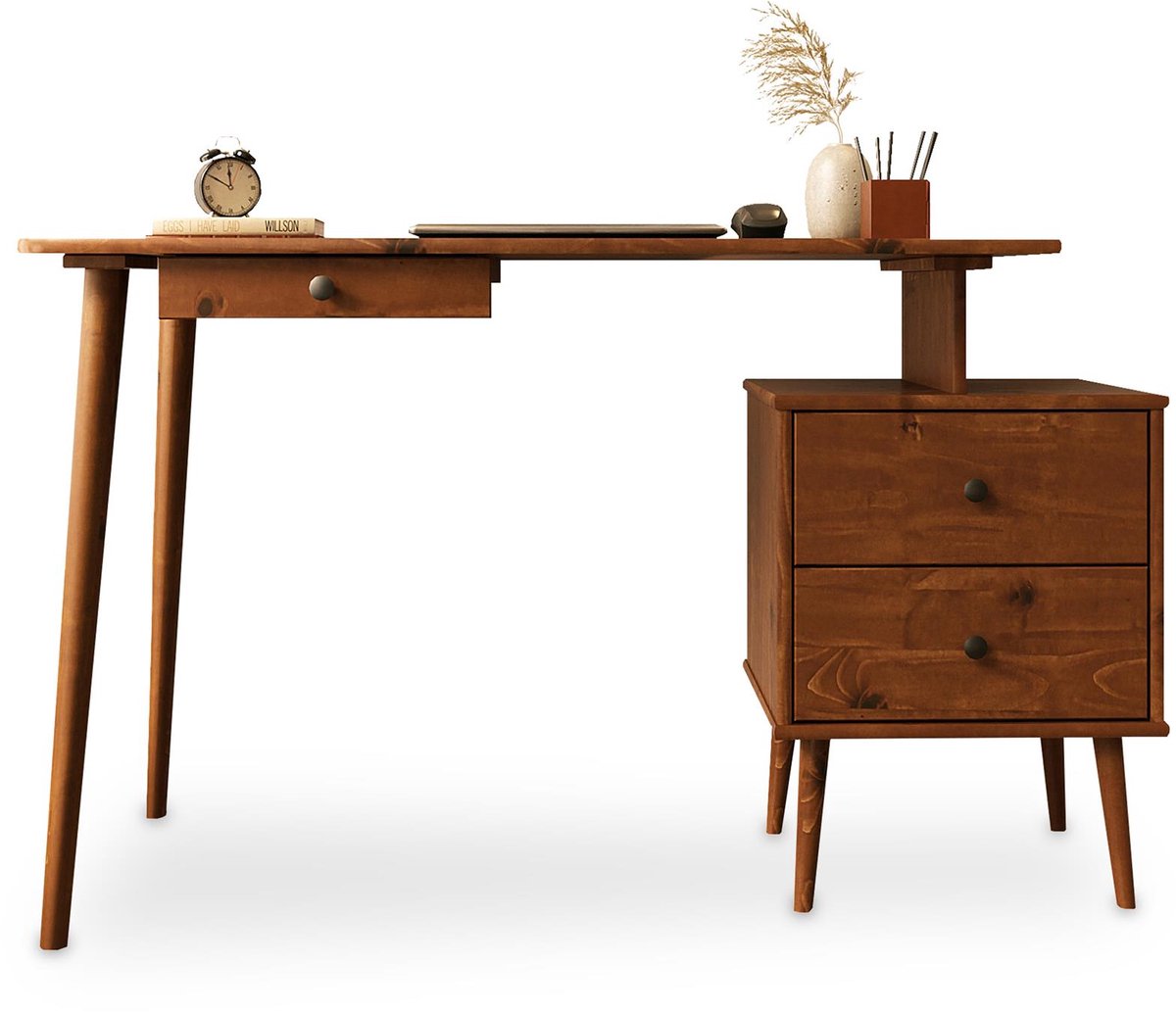 Bureau PIERO van massief hout – afwerking in kastanje
