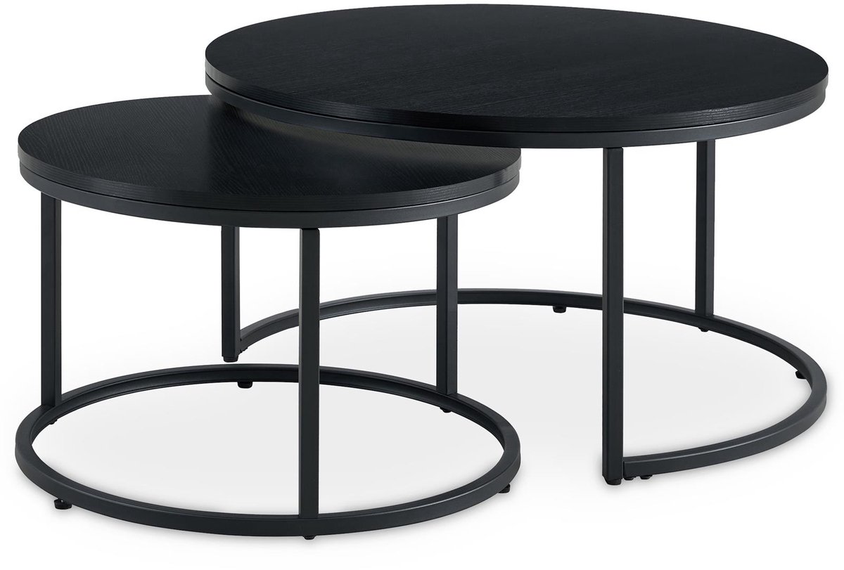 Salontafelset TOURS, set van 2 ronde tafels – zwart