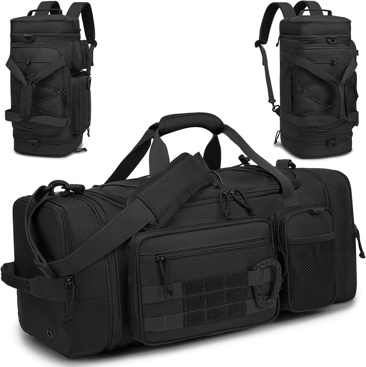 SnelShoppen - Sporttas & Rugzak Zwart - 55L Uitbreidbaar, Lichtgewicht, Ideaal voor Weekendtrips, Outdoor Activiteiten, Zakelijke Reizen