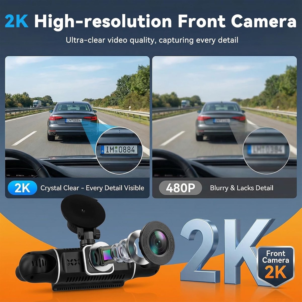 SnelShoppen - 2K Dash Cam met 3x 1080P Camera's, 360° Vision, WiFi, Nachtzicht, G-Sensor, App Controle, 24/7 Parkeerbewaking, Achteruitrijhulp
