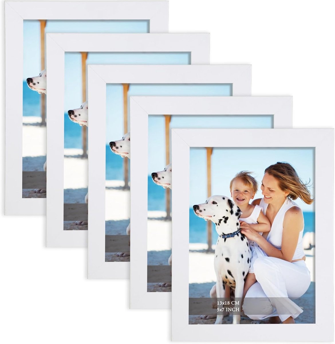 SnelShoppen - Set van 5 moderne MDF fotolijsten 13x18 cm in wit met hooghelder acrylglas, ideaal voor foto's en kunstwerken, verwisselbare lijst