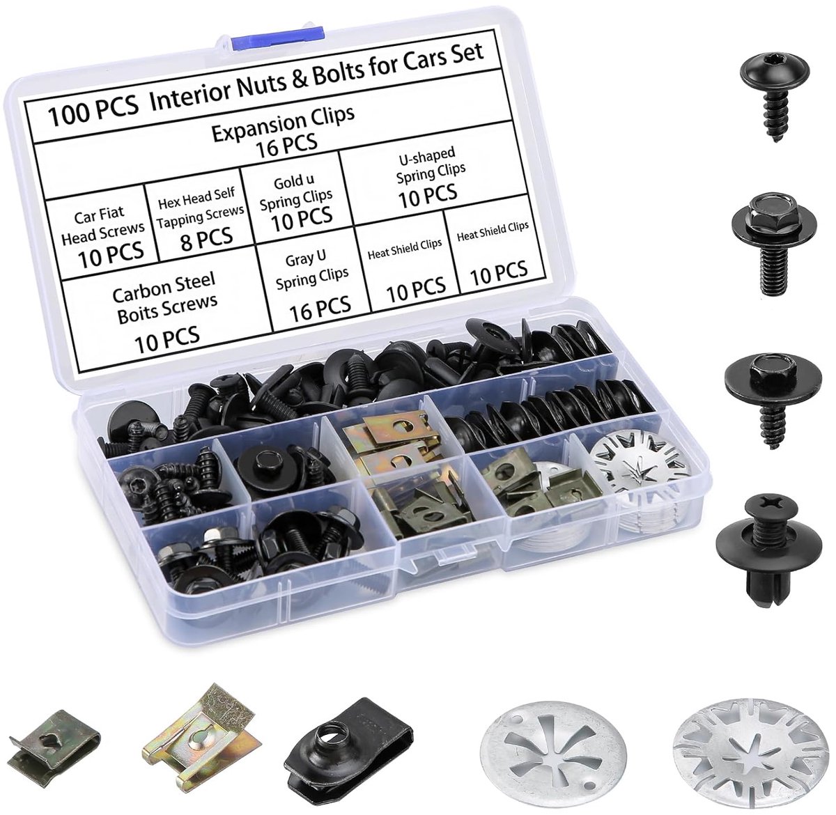 SnelShoppen - 100pcs Schroef Moer Clip Set, Universele Reparatieset met Klemdiscs, Warmtebescherming, Carrosserie Schroeven en U Clips voor Auto Onder