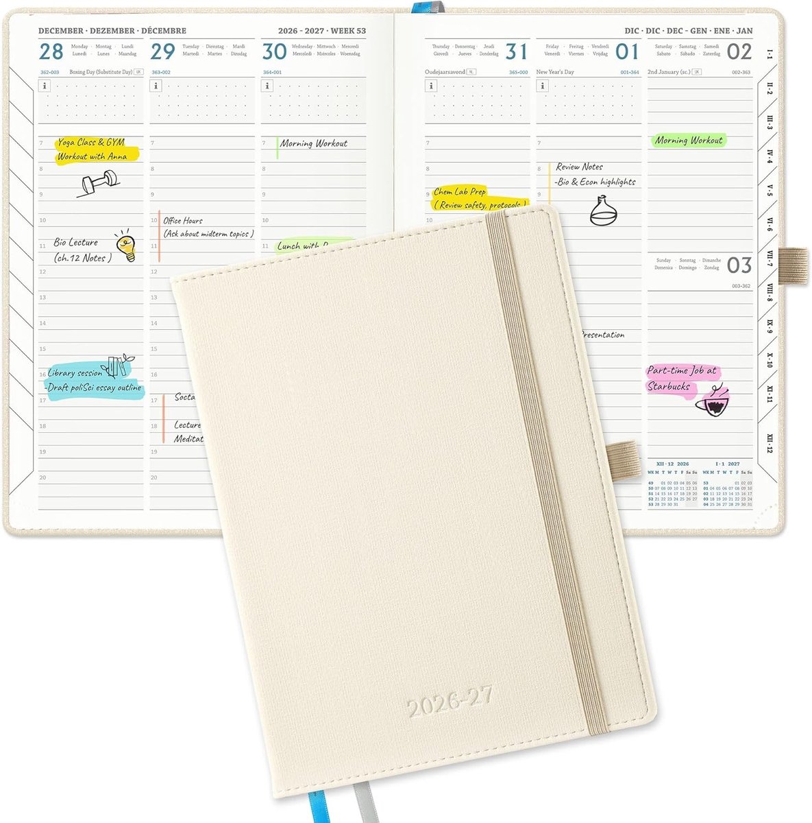 SnelShoppen - Agenda 2026 2027 A5 Weekplanner - Luxe PU Leer - 18 Maanden Kalender - Verticale Indeling - Ideaal voor School, Werk en Thuis - 21.8 x 1