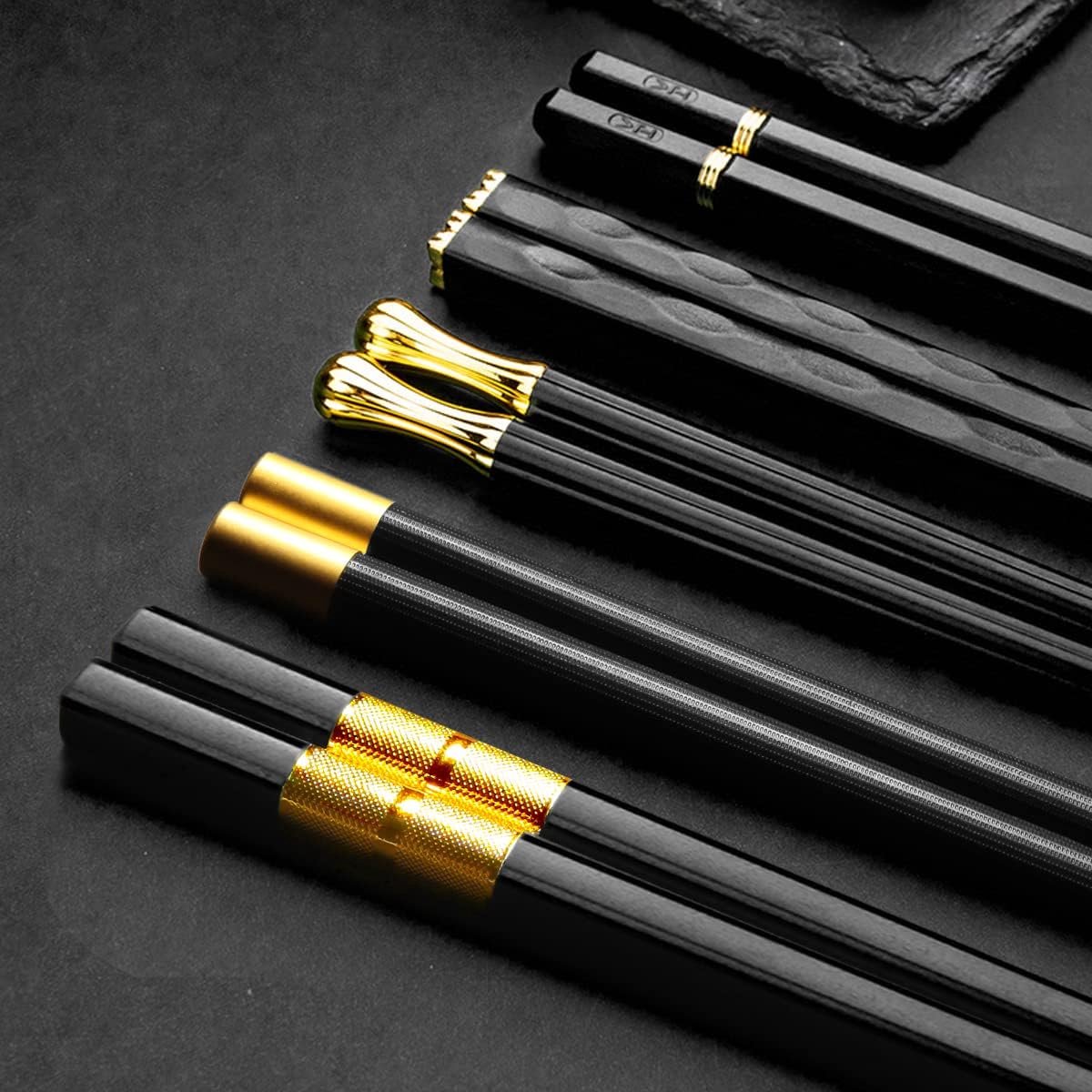 SnelShoppen - 5 Paar Herbruikbare Fiberglass Chopsticks Set - Japanse Chinese Hoge Hakken Eetstokjes - Niet-slip, Vaatwasserbestendig, 24cm - Zwart vo