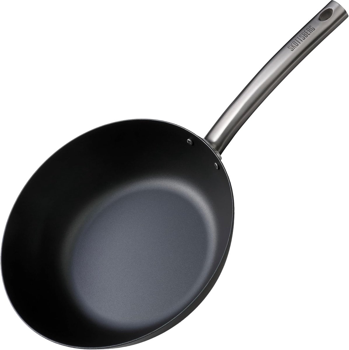SnelShoppen - Wok Carbon Steel 28cm - Handgeforgeerde Pan met Ergonomische Houten Handgreep - Perfect voor Keuken, BBQ, en Gezellige Avonden