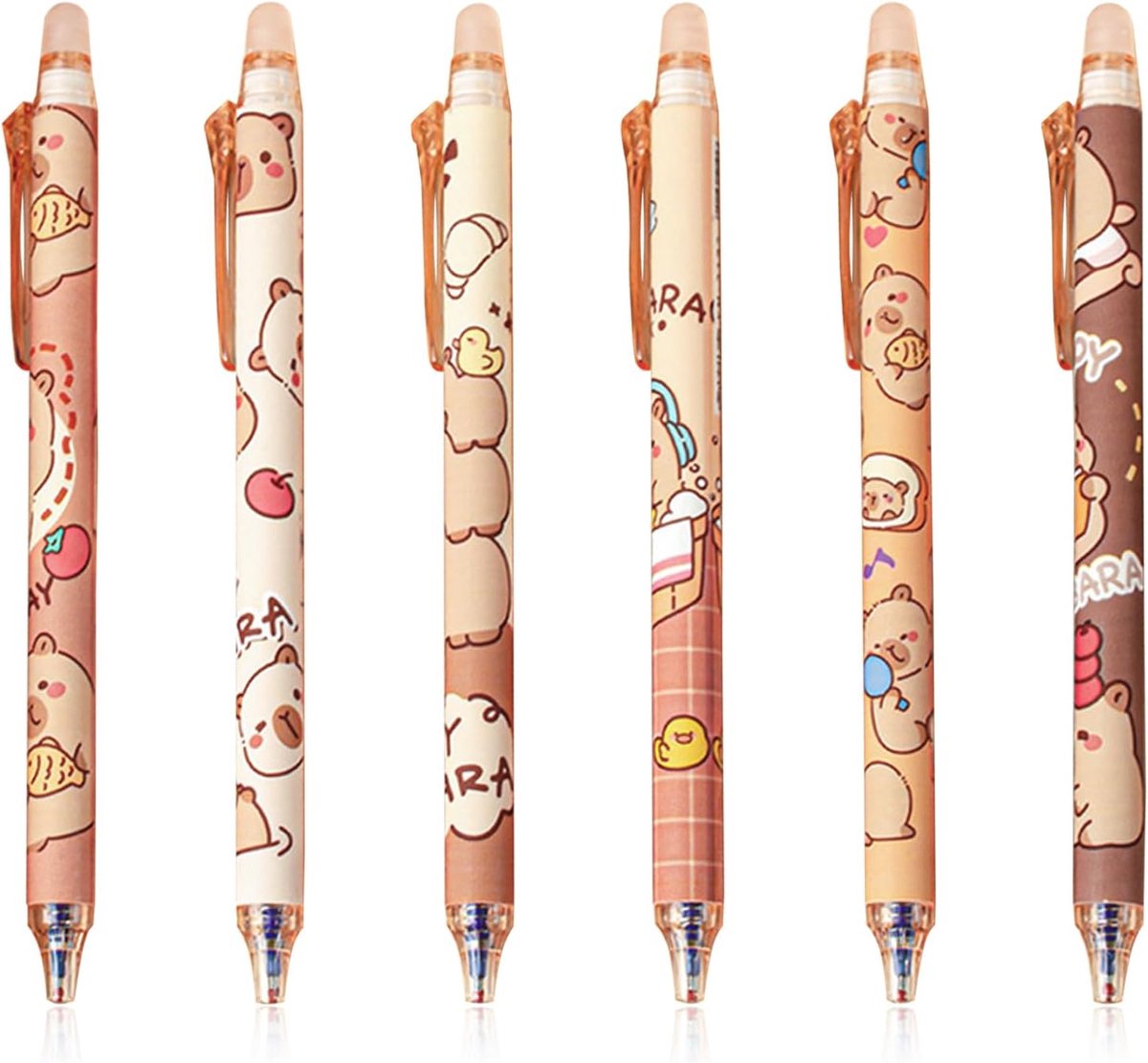 SnelShoppen - Capybara Pen Set - 6 Stuks Kawaii Erasable Gelpennen - Schattige Balpen met Uitzonderlijke Wistfunctie - Perfect voor School en Kantoor