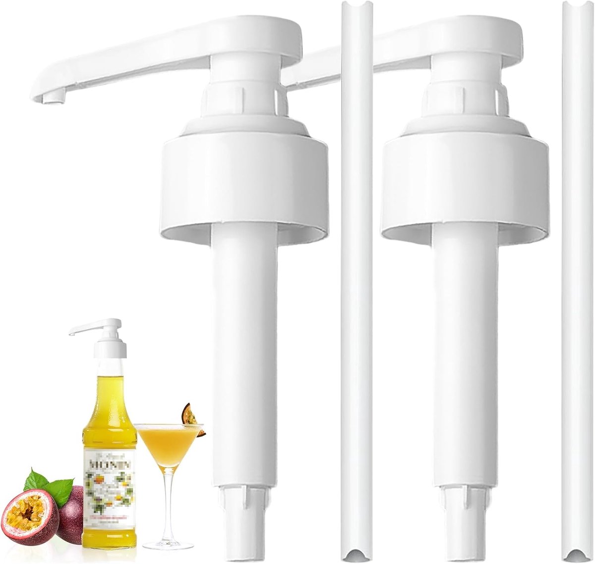 SnelShoppen - 2 Stuks Doseringspomp voor Siropen 10ml, Herbruikbare Pomp Dispenser voor 1L Flessen, Syrup Dispenser Set voor Keuken en Feestjes