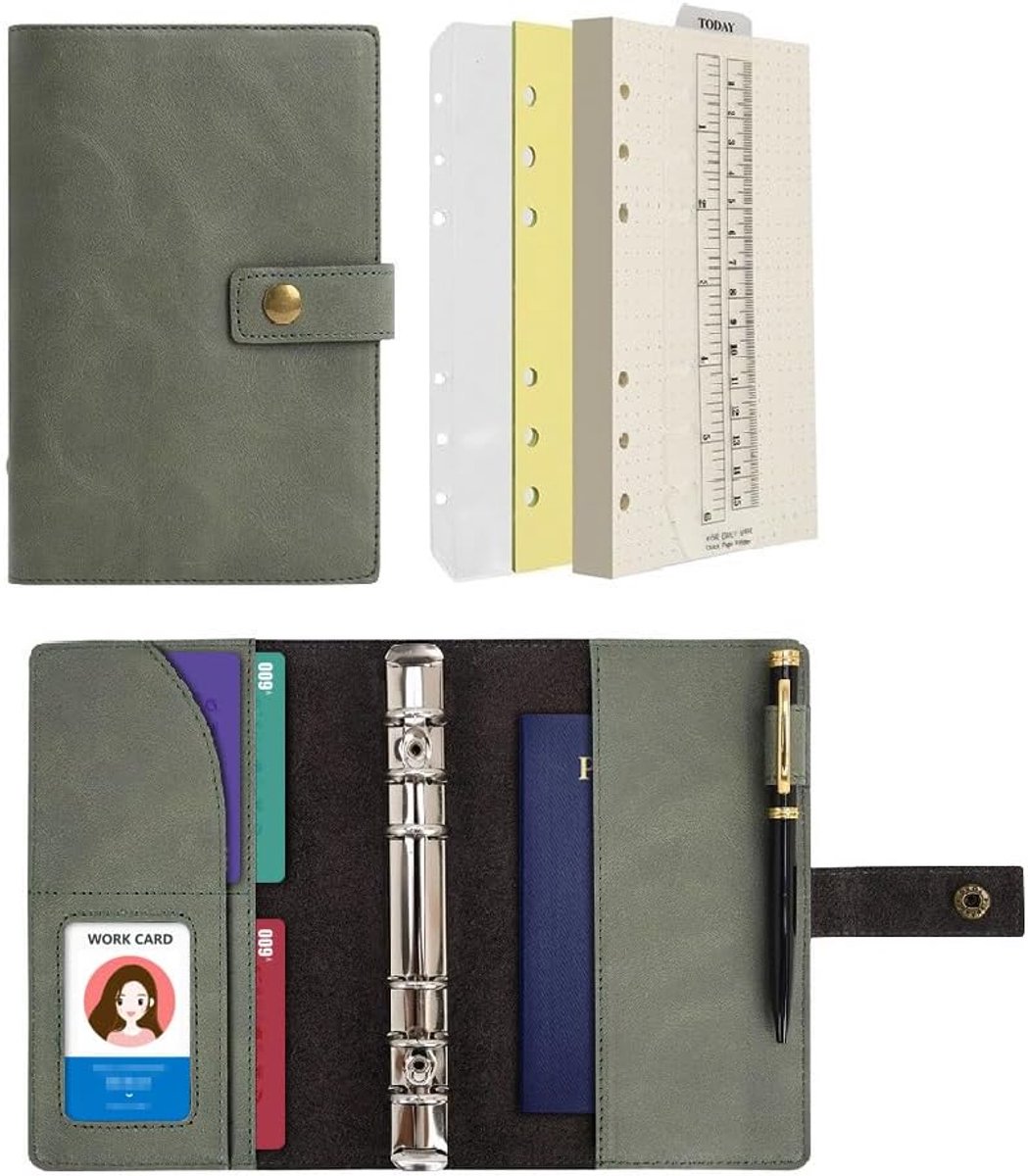 SnelShoppen - Refillable Leather Journal A6 - Dotted Grid Notebook met Spiraalring en Binnenvakken - Geschikt voor Werk, Reizen en Persoonlijke Organi