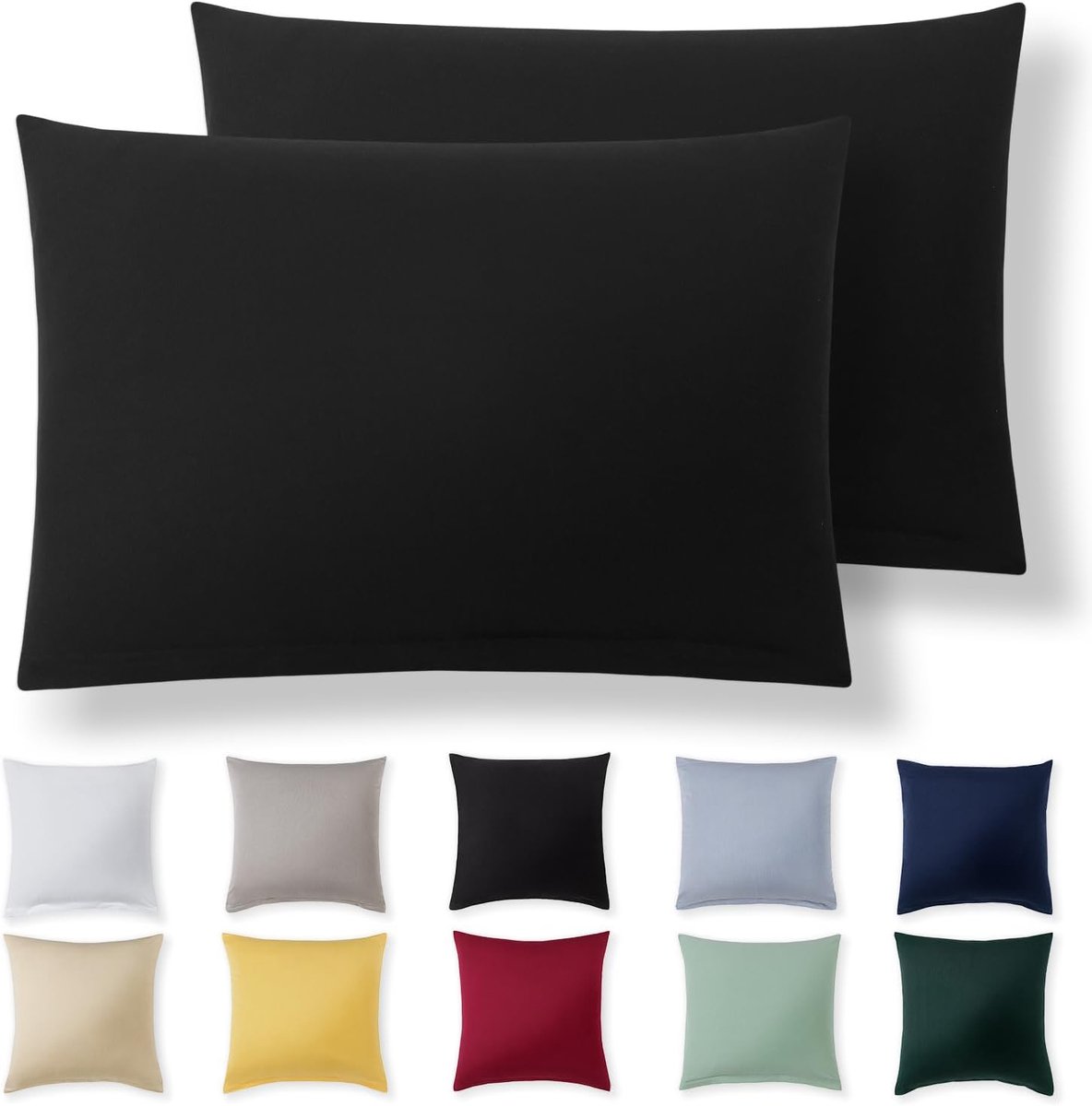 SnelShoppen - Set van 2 Kussenslopen 30 x 50 cm - Zwart - 100% Jersey Katoen - Super Zachte Kussenhoezen met Rits - Ideaal voor Slaapkamer, Woonkamer,