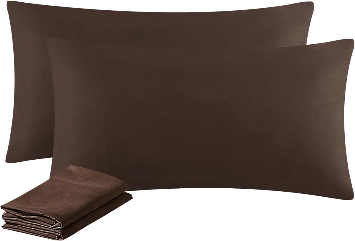 SnelShoppen - Set van 2 Aisbo Kussenslopen 40 x 80 cm, Bruin Microfibre met Rits, Oeko-Tex Gecertificeerd, Zacht en Kreukvrij