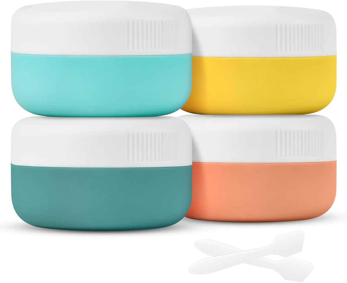 SnelShoppen - Silicone Cream Jars 4 Pack 30ml - Levensmiddelenkwaliteit, Herbruikbaar & Lekvrij Reisset voor Toilettas, Reizen, Kamperen, Kleur: Azure