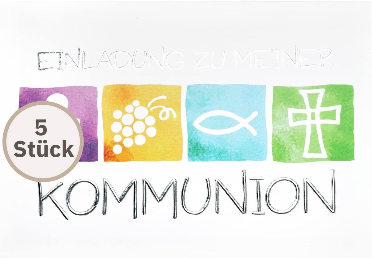 SnelShoppen - Communie uitnodigingskaart met kruis en symbolen - 10.5 x 14.5 cm - Inclusief witte envelop - Perfect voor communiefeest, religieuze gel