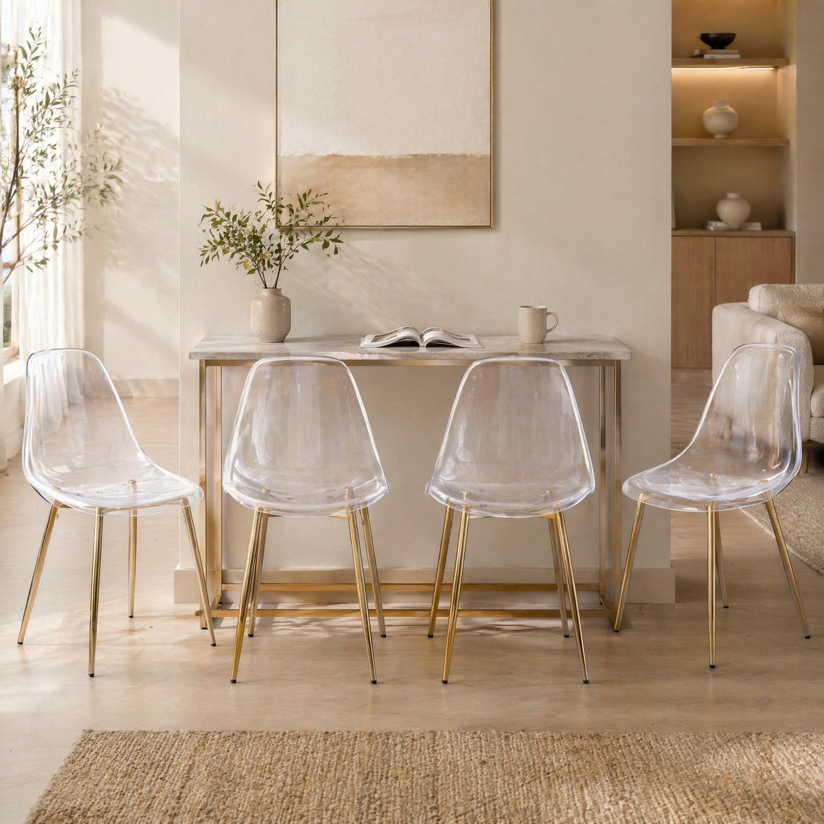 COVREO Eetkamerstoel kuipstoel 45 x 48 x 81,5 cm - set van 4, transparant met gouden poten