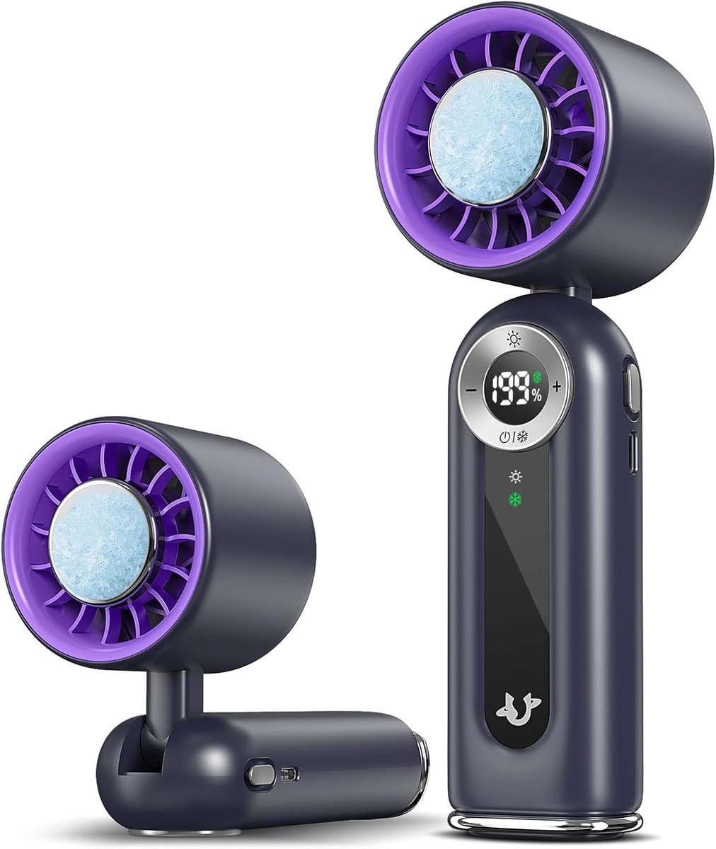 SnelShoppen - Cooling Mini Hand Fan - Opvouwbaar & Stil met LED Display en Licht - USB-C Snelladen - Perfect voor Kantoor, Reizen, Kamperen, Strand