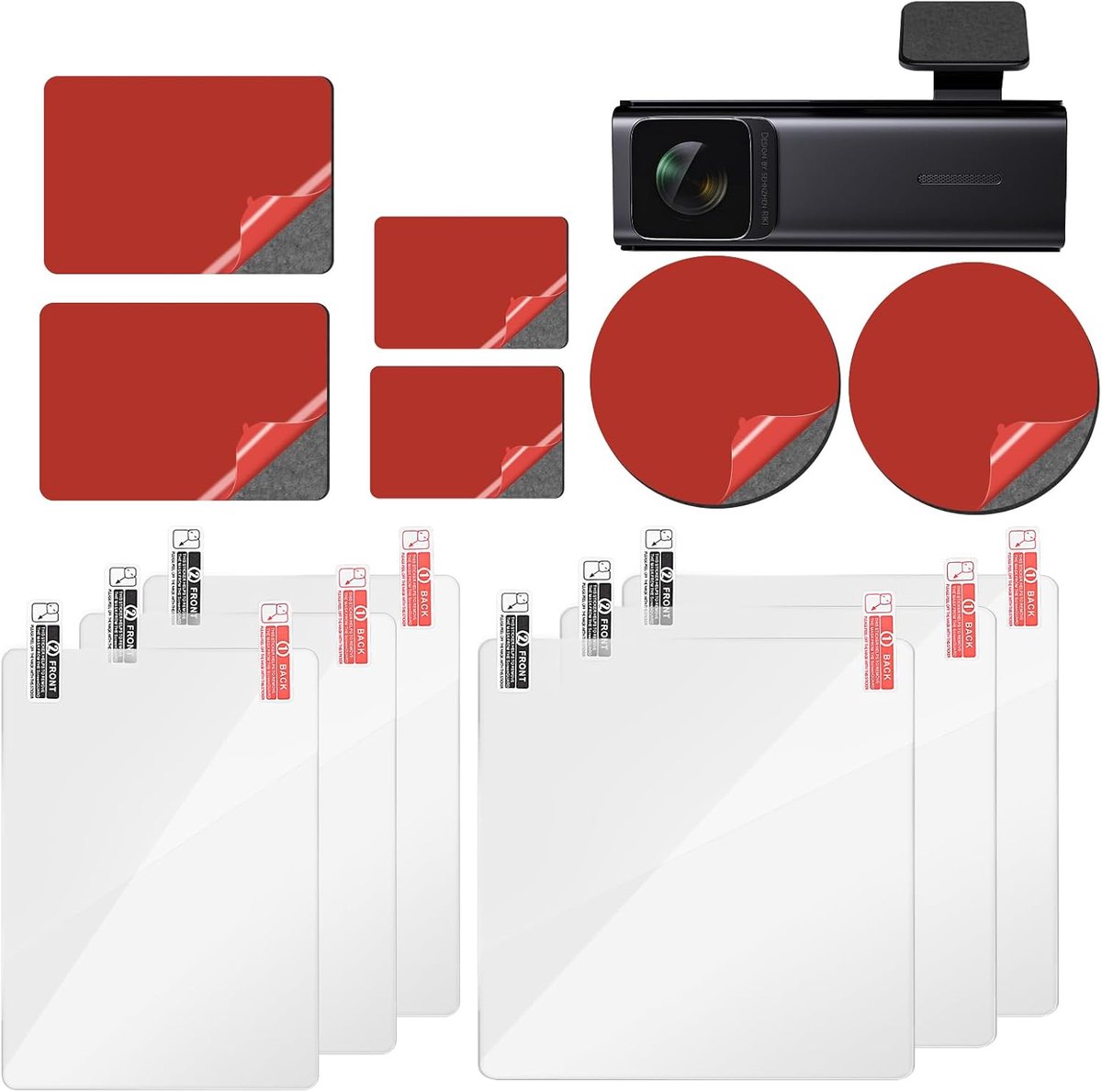 SnelShoppen - Dashcam Adhesive Pads & Films - Dubbelzijdige Stickers en Transparante Antistatische Voorruitfilms (Pack van 12) - Eenvoudige Installati