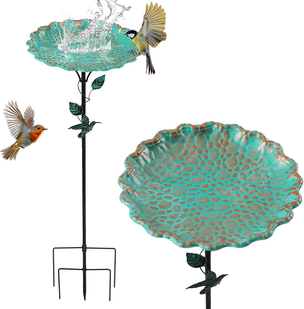 SnelShoppen - Bird Water Bowl 82 cm - Stalen Vogelbad met Lotusbladpatroon - Winterbestendig Vogelvoeder voor Tuin, Achtertuin, en Balkon