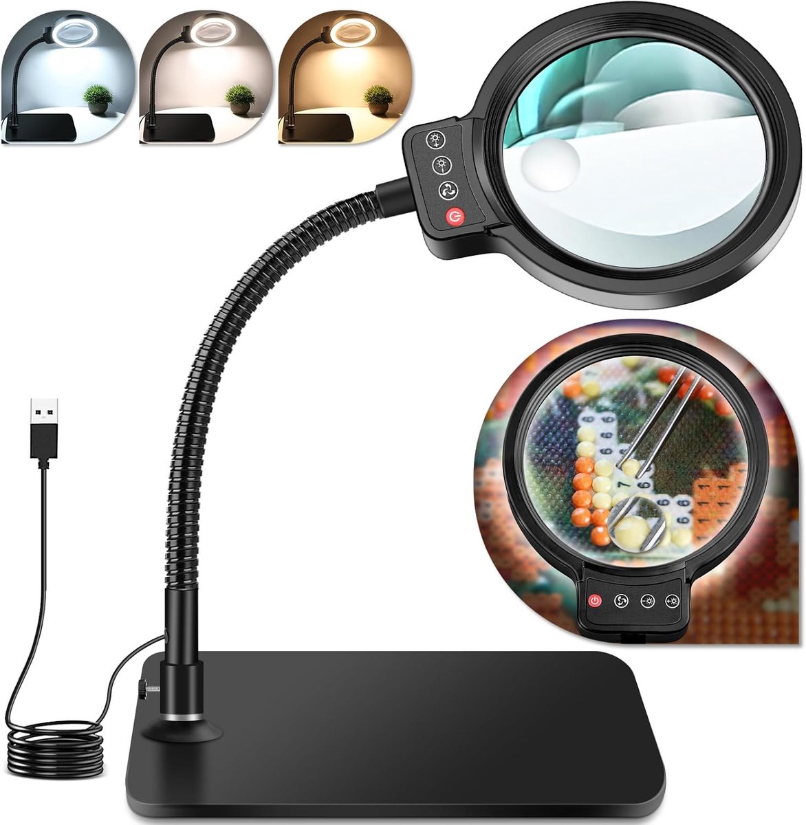 SnelShoppen - Versterker Vergrootglas - Handheld Magnifier met LED Verlichting, 2x en 5x Vergroting, Ideaal voor Lezen, Hobby, Schilderen en Detailwer