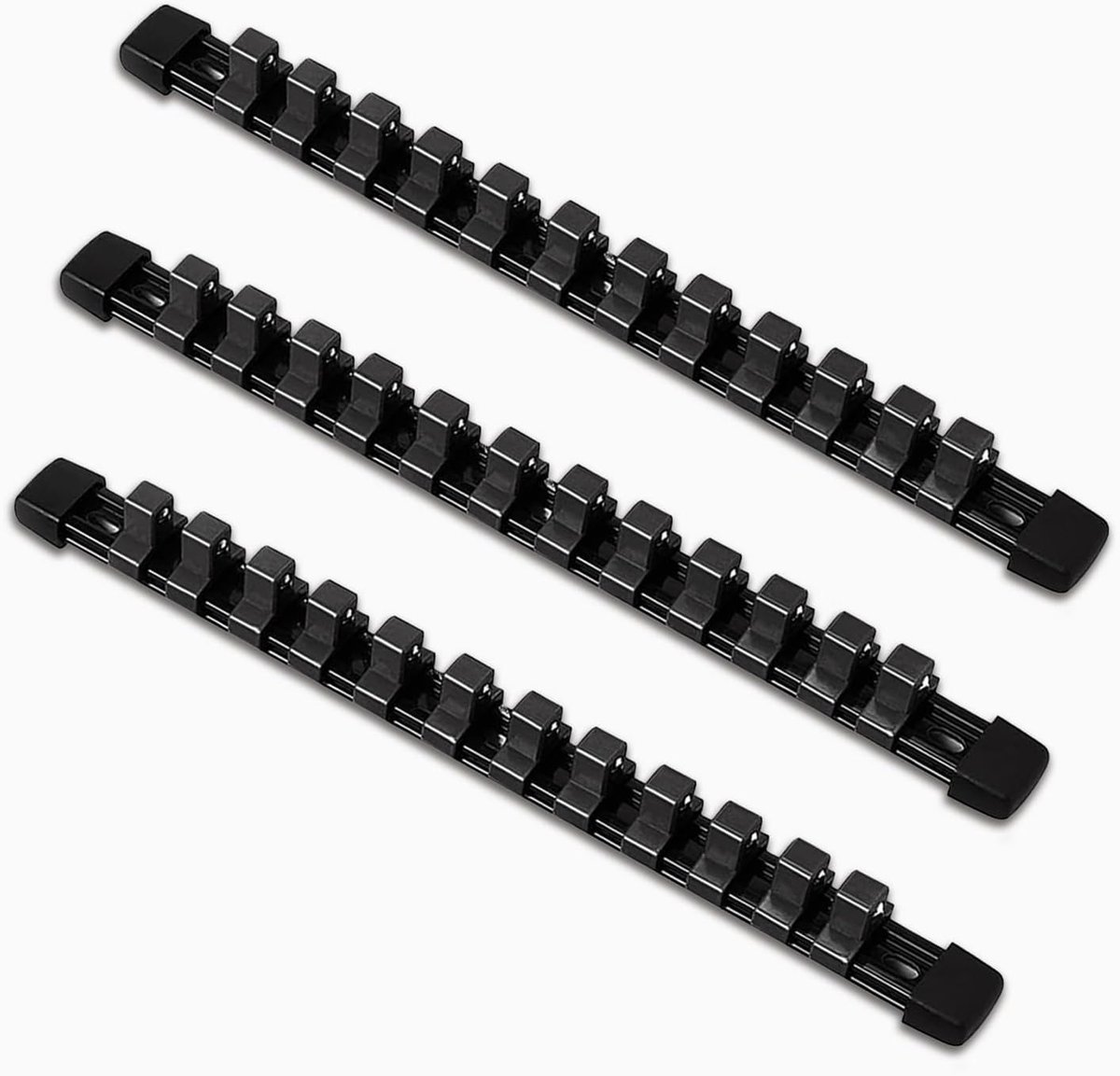 SnelShoppen - Cap Holder Set 1/2 Inch (12.5mm) - 3 Rails met 36 Clips - Caps Organizer voor Metric en SAE Caps - Ideaal voor Toolbox en Workshop