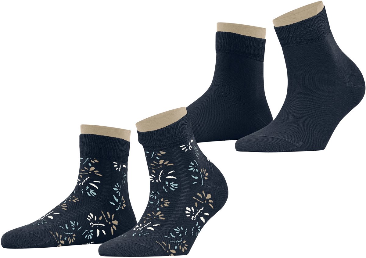 Esprit Soft Blooms 2 Pack gedessineerd katoen multipack sokken dames blauw - maat 35-38