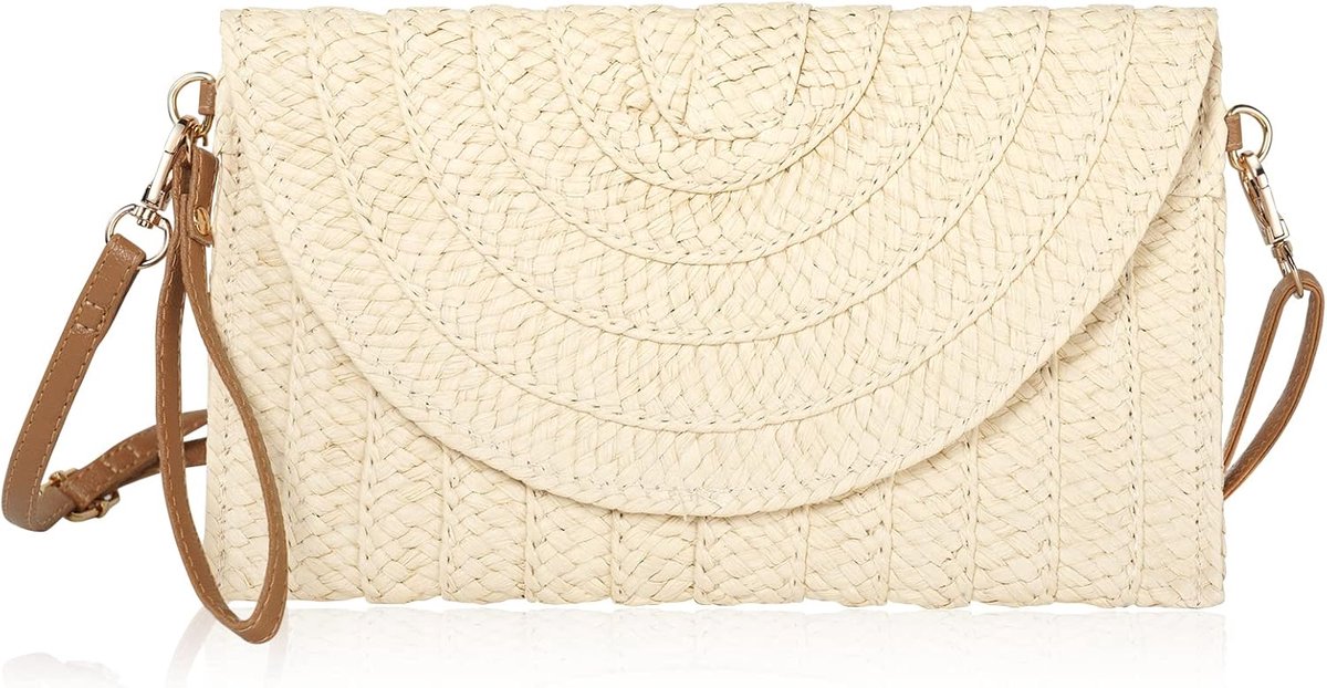 Thijox - Aucuu Strotas Strandtas voor Dames, Bohemian Schoudertas van Stro met Kwasten en Ritssluiting, Ideaal voor Strand, Vakantie en Dagelijks Gebr